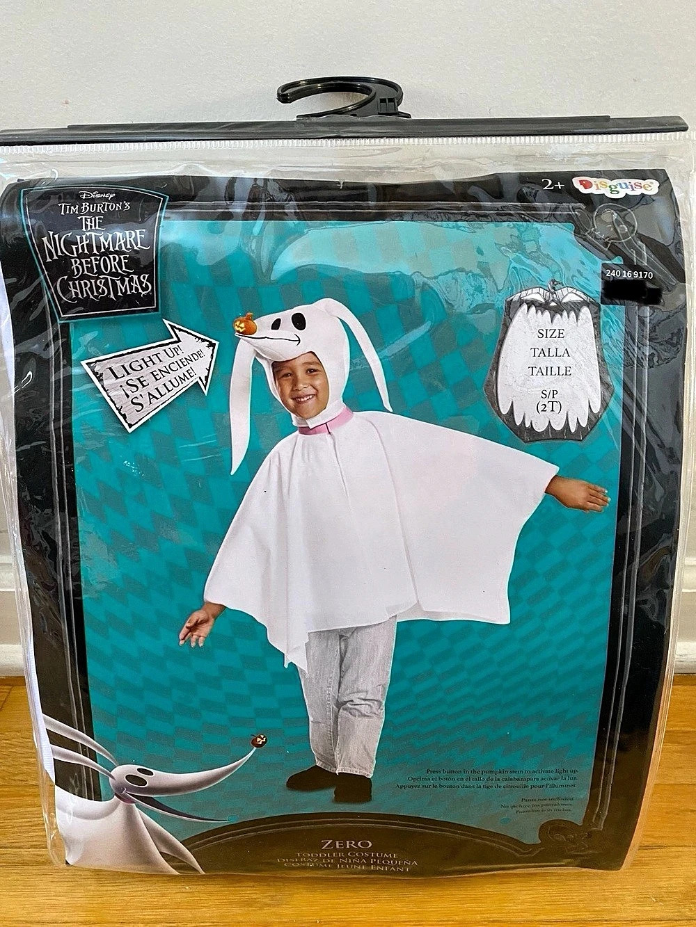 The Nightmare Before Christmas Zero Costume with light up nose Kids Small NWT
